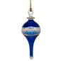 Lattice Glass Ornaments With Gold Accents - Blue Stretched Teardrop