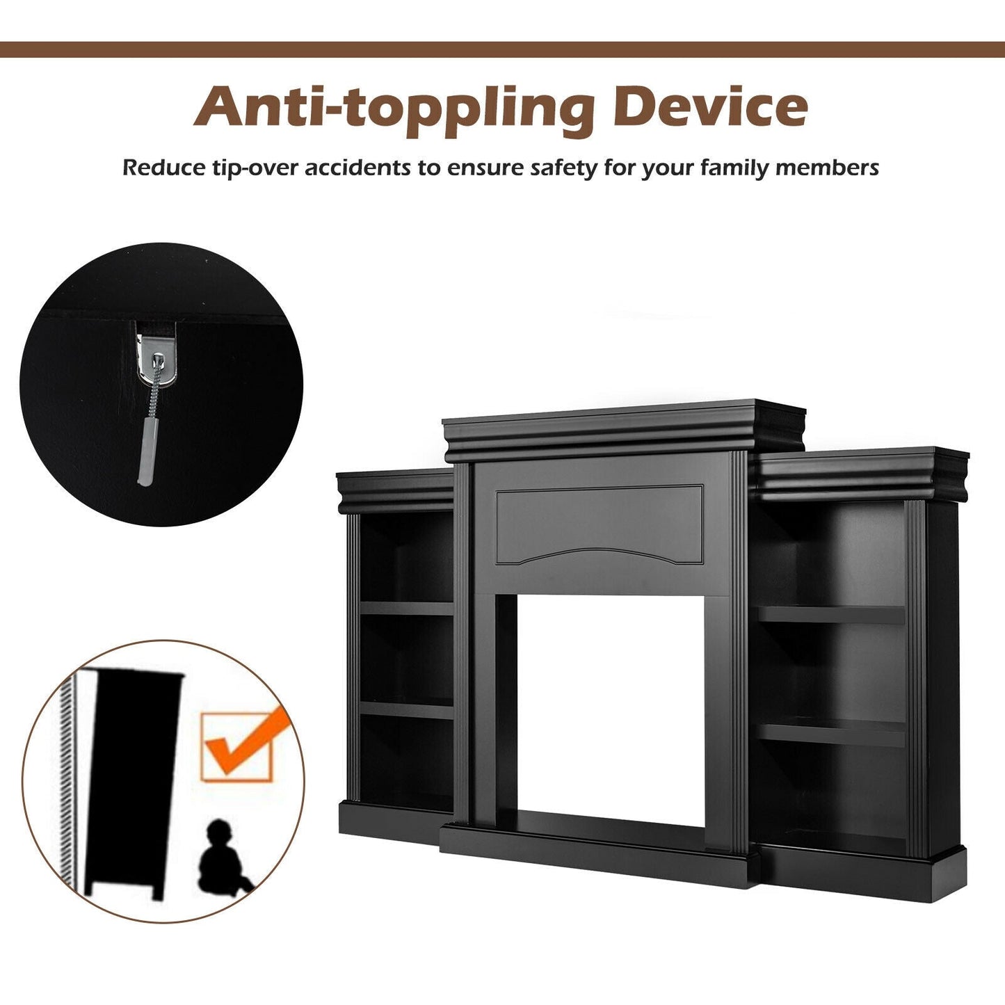 70 Inch Modern Fireplace Media Center with Bookcase