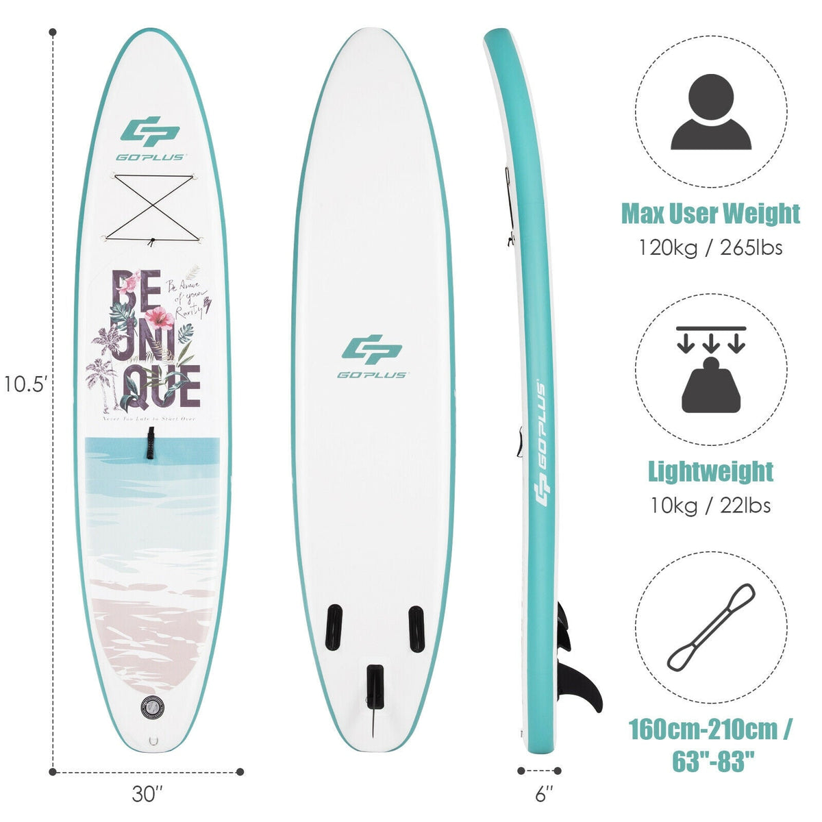 10.5 ft Inflatable Stand Up Paddle Board Surfboard with Aluminum Paddle Pump