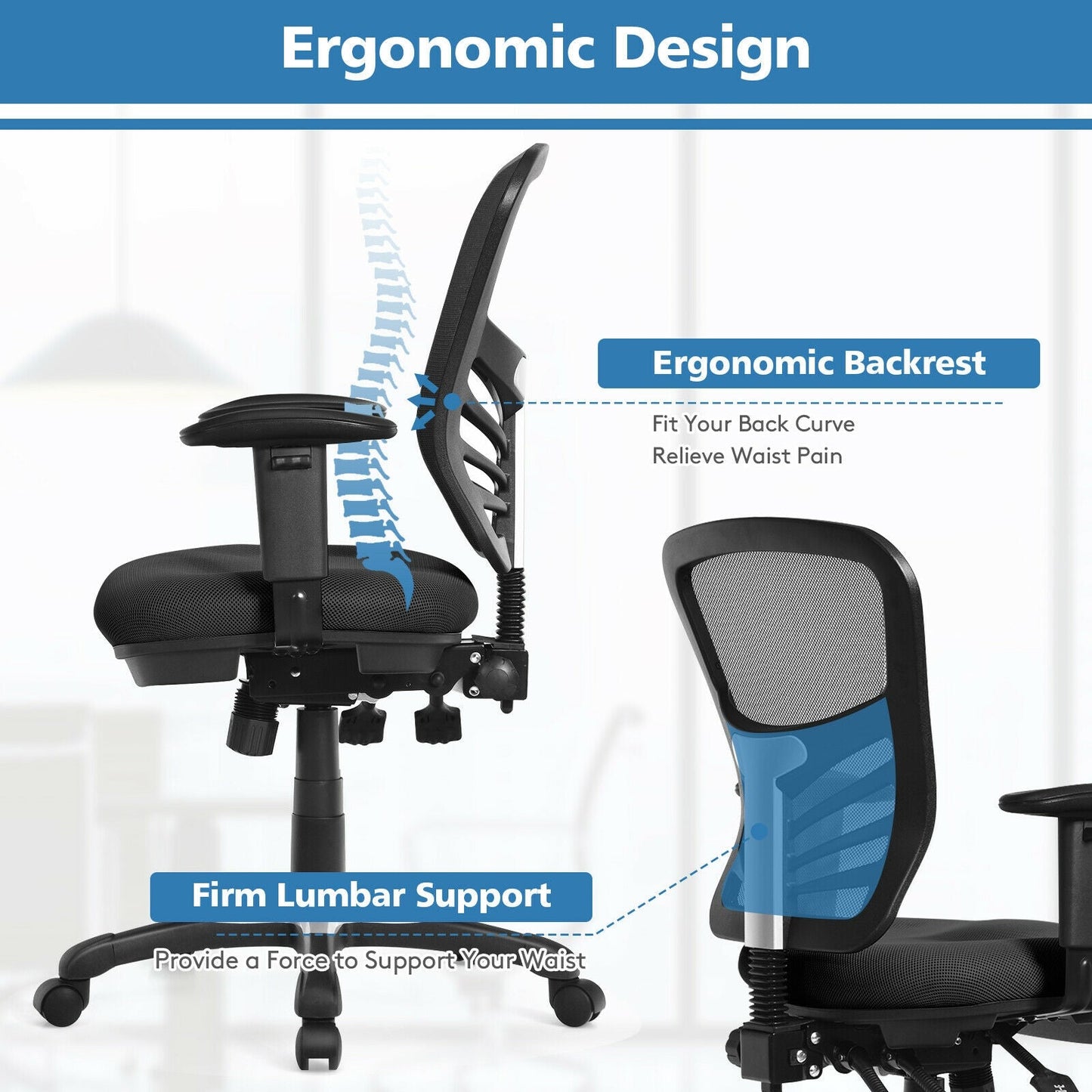 Ergonomic Mesh Office Chair with Adjustable Back Height and Armrests