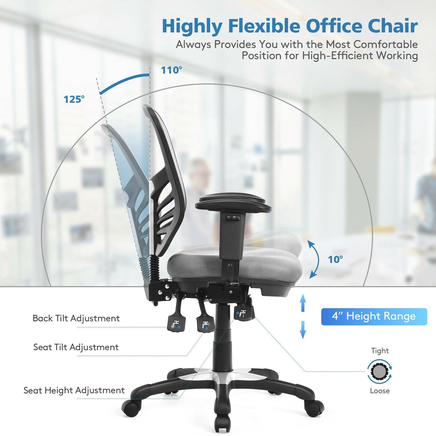 Ergonomic Mesh Office Chair with Adjustable Back Height and Armrests