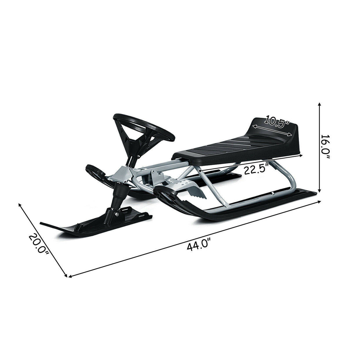 Kids Snow Sled with Steering Wheel and Double Brakes Pull Rope