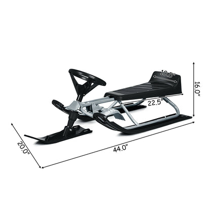 Kids Snow Sled with Steering Wheel and Double Brakes Pull Rope