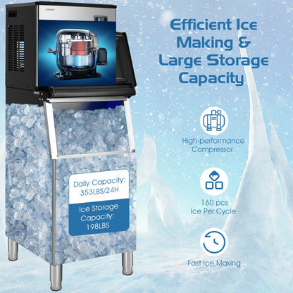 353lbs/24H Commercial Ice Maker with 198lbs Bin