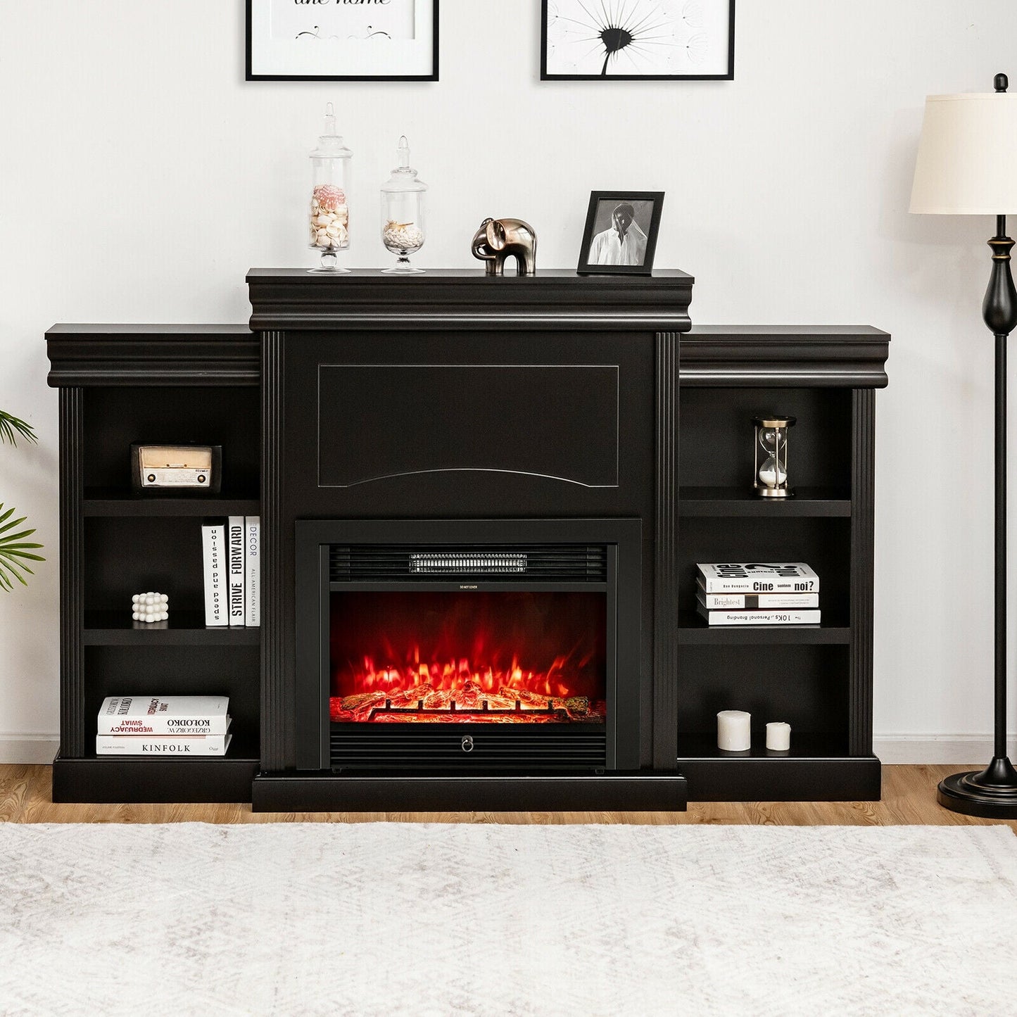 70 Inch Modern Fireplace Media Center with Bookcase