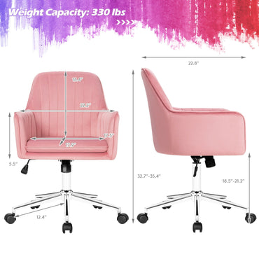 Velvet Accent Office Armchair with Adjustable Swivel and Removable Cushion