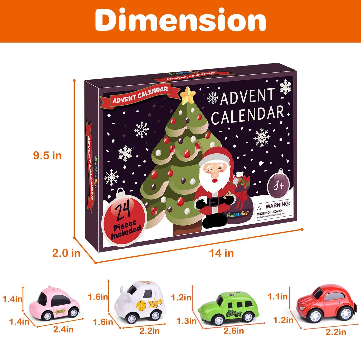 Christmas Advent Calendar 24 Pull Back Car Toys Party Favor