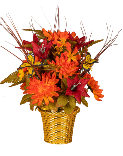 Harvest Floral Arrangements in Gold Weighted Pot -
