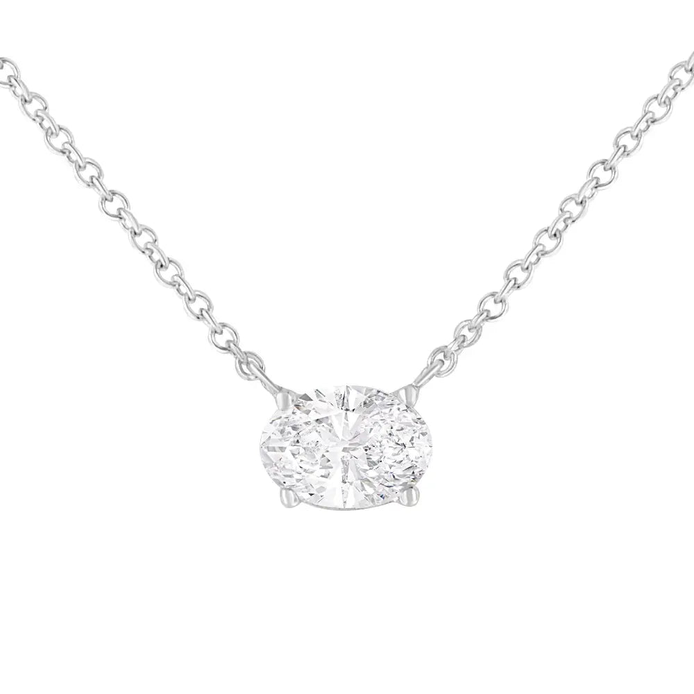IGI Certified East-West Oval Lab-Grown Diamond Solitaire Pendant in 10K White Gold 1/2 Cttw