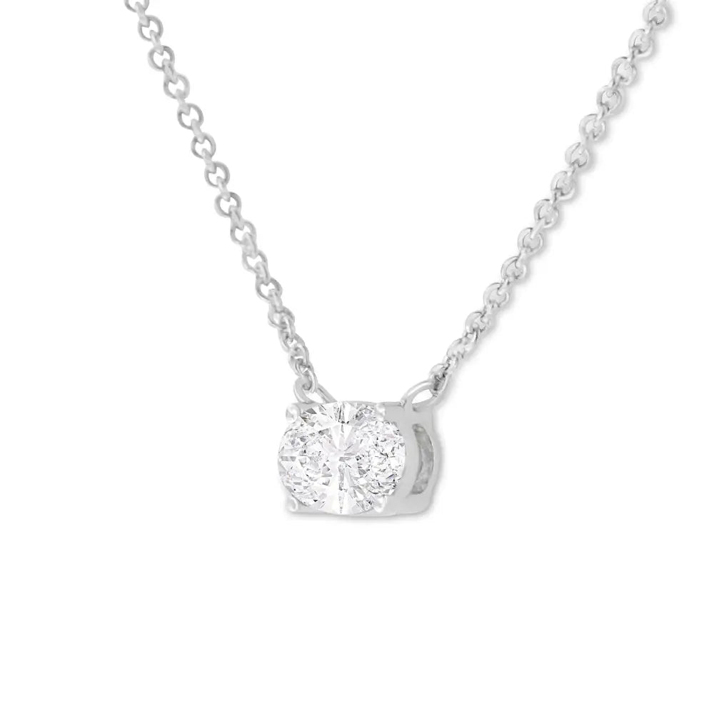 IGI Certified East-West Oval Lab-Grown Diamond Solitaire Pendant in 10K White Gold 1/2 Cttw