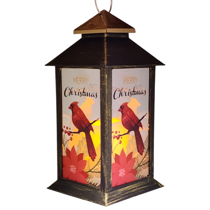 Christmas Cardinal Lantern with LED Candle - Merry Christmas