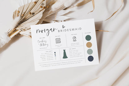 Editable Bridesmaid Information Card, Bridal Party Information Template, Bridal Proposal Card, Infographic, Edit with TEMPLETT, WLP-SIL 5252