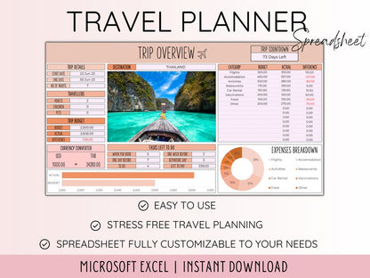 Travel Planner Digital Travel Planner for Travel Itinerary Digital Holiday Planner Holiday Itinerary Travel Organizer Travel Budget Excel