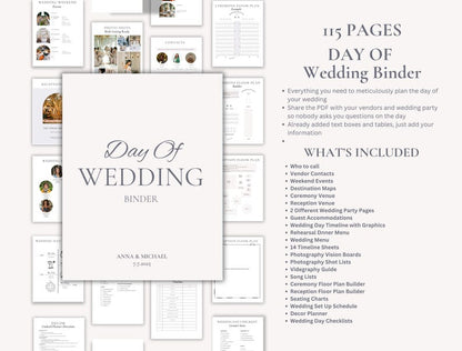 600 Page Canva Wedding Planner Template Bundle, Wedding Checklist, Engagement Party Binder,  Wedding Itinerary, Wedding Day Binder