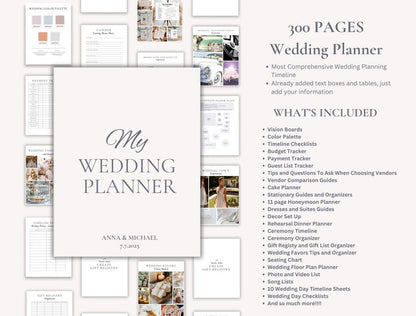 600 Page Canva Wedding Planner Template Bundle, Wedding Checklist, Engagement Party Binder,  Wedding Itinerary, Wedding Day Binder