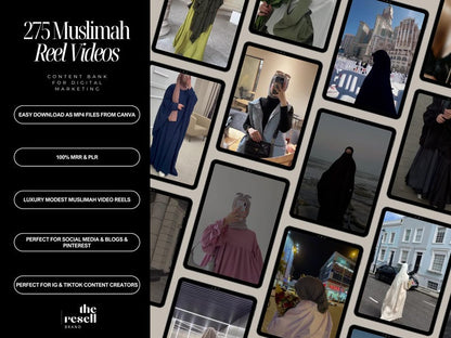 275 Muslimah Modest Lux Reels Video Bundle | Editable Canva Template | PLR + MRR | Aesthetic Hijabi Content Kit