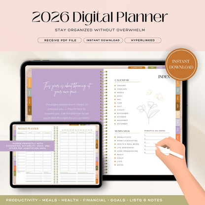 2026 Digital Planner | ADHD-Friendly Hyperlinked GoodNotes Planner | Goal, Budget, Health & Home Organizer | Undated Life Plan