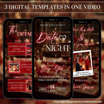 Animated Date Night Invitation, Romantic Dinner Text Invite, Instant Digital Download for Customizable Date Night Celebration, Canva Design