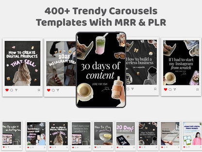 400+ Faceless Instagram Carousel Templates Canva | Aesthetic IG & TikTok Slides | PLR MRR Digital Product to Resell