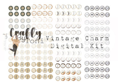 Vintage Charm Ephemera Digital Kit … 4 Printable Pages …Junk Journal Charms, Clusters & Dangles… Instant Download