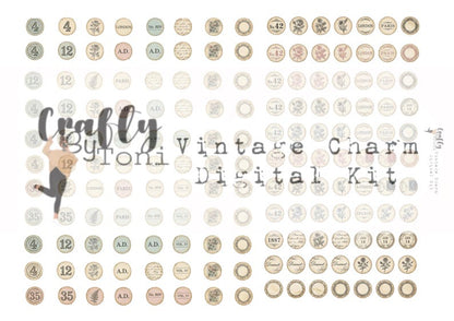 Vintage Charm Ephemera Digital Kit … 4 Printable Pages …Junk Journal Charms, Clusters & Dangles… Instant Download