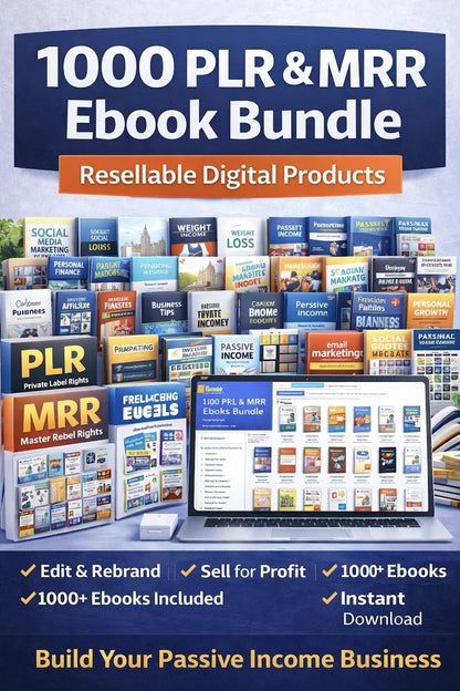 1000 PLR MRR Ebook Bundle, Resellable Digital Products (Instant Download)