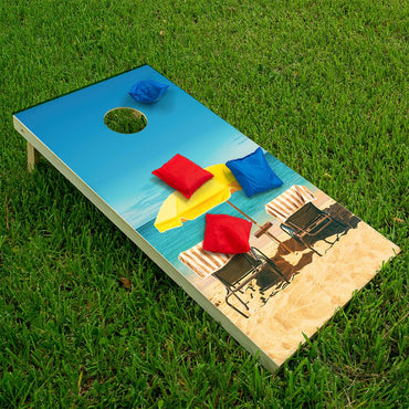 Chair Summer Beach House Sand - Cornhole Board Wrap - Set of 2