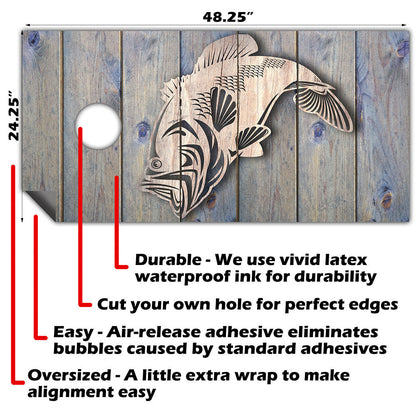 Bass Fish Jump - Cornhole Board Wrap - Set of 2