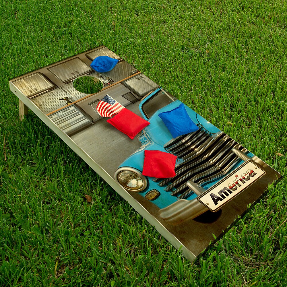 Blue Car - Cornhole Board Wrap - Set of 2