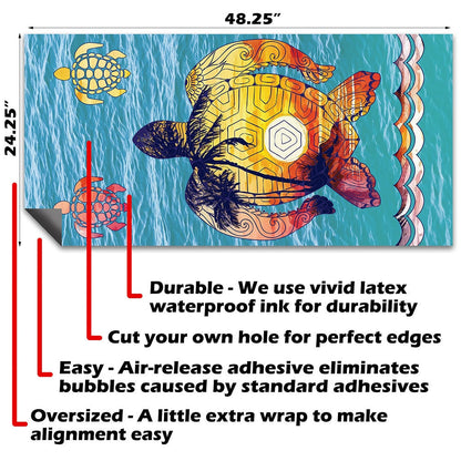 Sunset Sea Turtle and American Flag - Cornhole Board Wrap - Set of 2