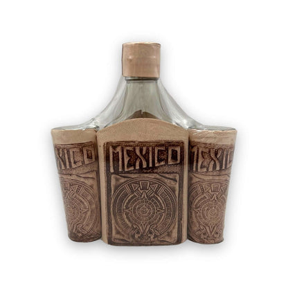 Mexican Flask & Shot Glass Set | Handmade Aztec Calendar Decanter