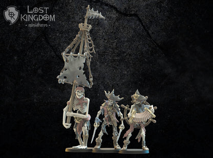 3d Printed Skeletal Buccaneers Command Group by Lost Kingdom Miniatures