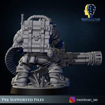3d Printed Ork Commando with Minigun by Meshbrain Labs Miniatures