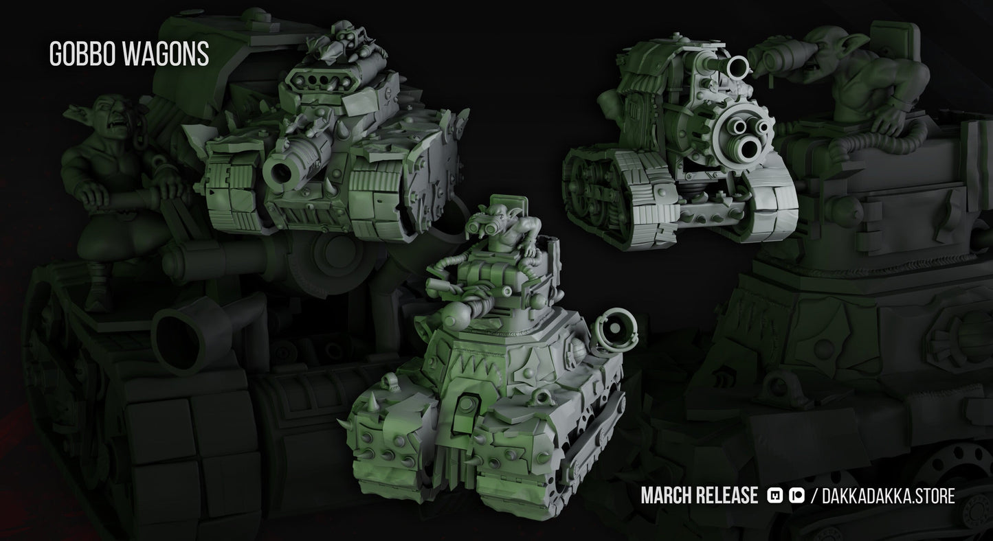 3d Printed Gobbo Wagons x3 by DakkaDakka Miniatures