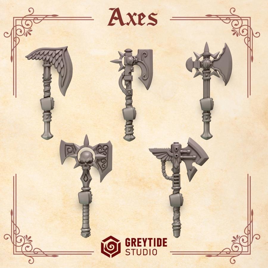 3d Printed Crimson Lords Axes x10  by Greytide Studio