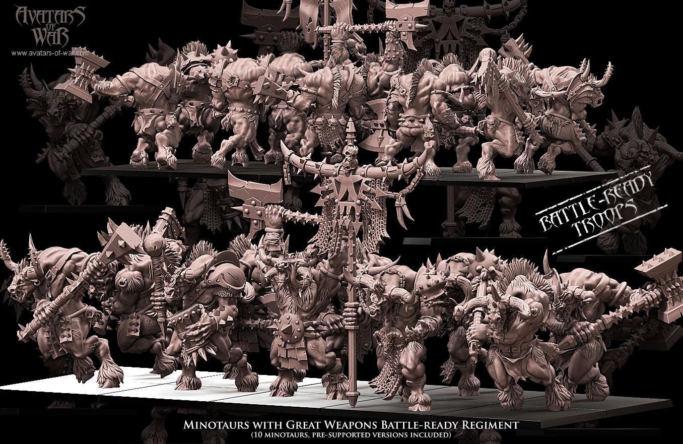 3D printed Minotaur Battle Ready Regiment by Avatars of War