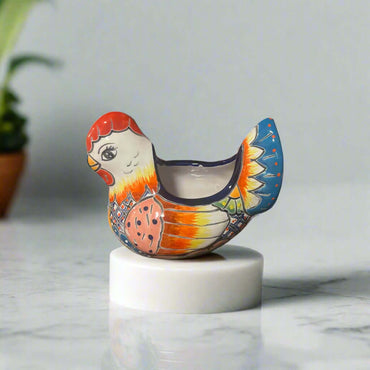 Colorful Talavera Chicken Planter | Hand-Painted Ceramic Decor