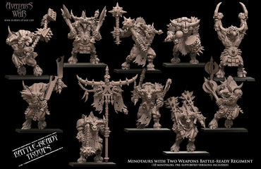 3D printed Minotaurs with Two Weapons by Avatars of War