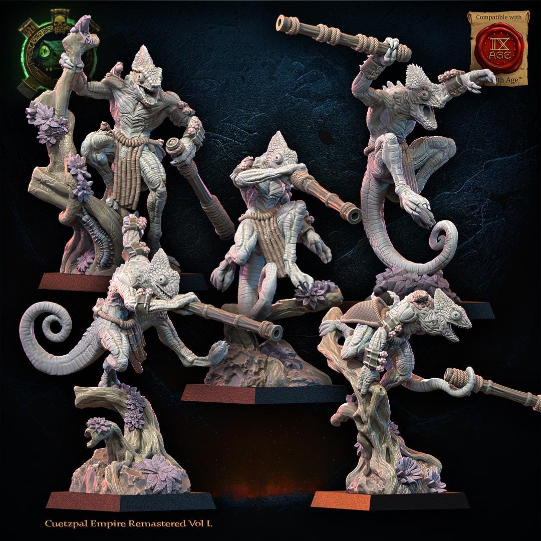 3d Printed Lizard Kin Blowpipe Regiment by Lost Kingdom Miniatures