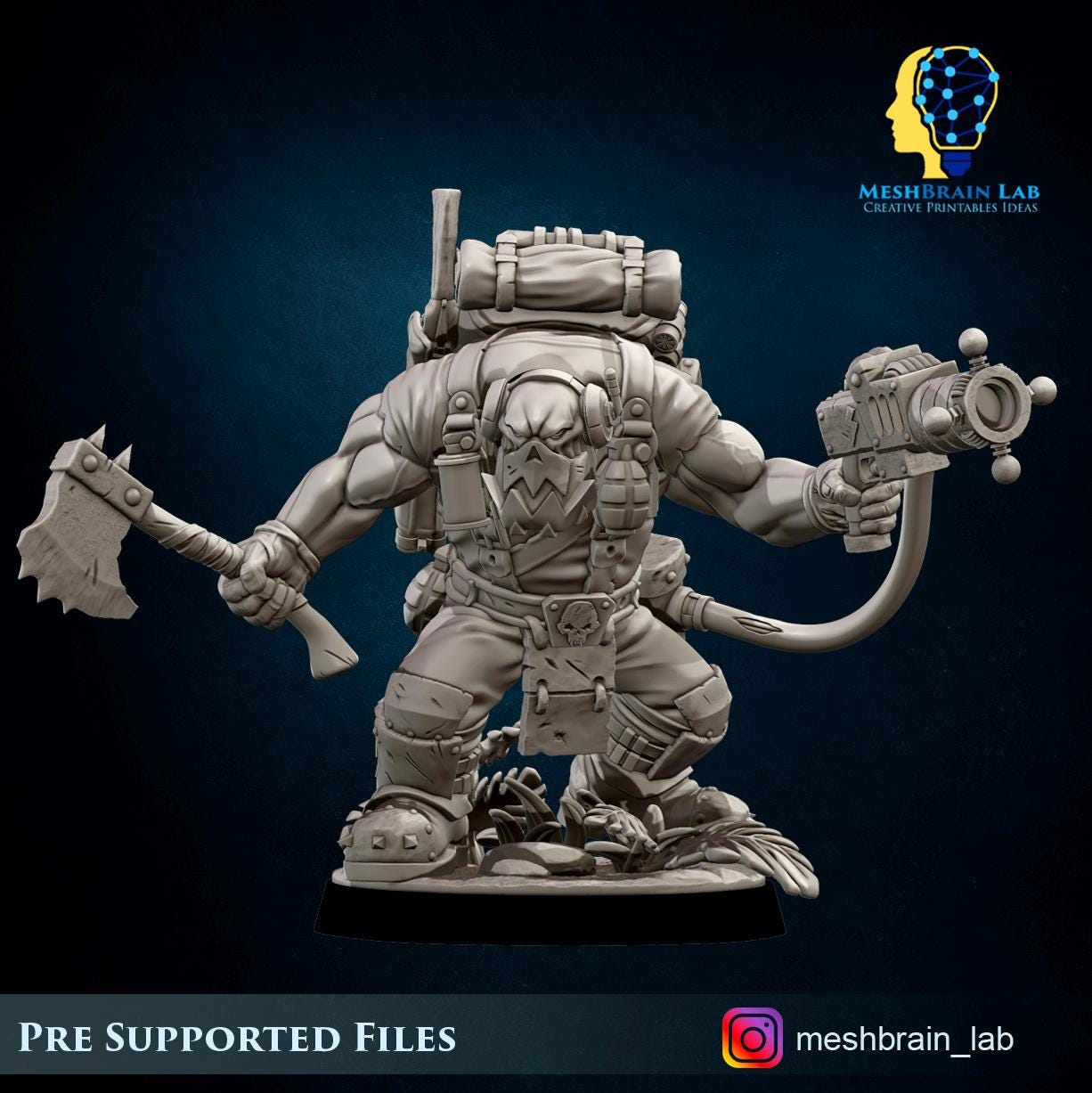 3d Printed Ork Commando with Energy Gun by Meshbrain Labs Miniatures