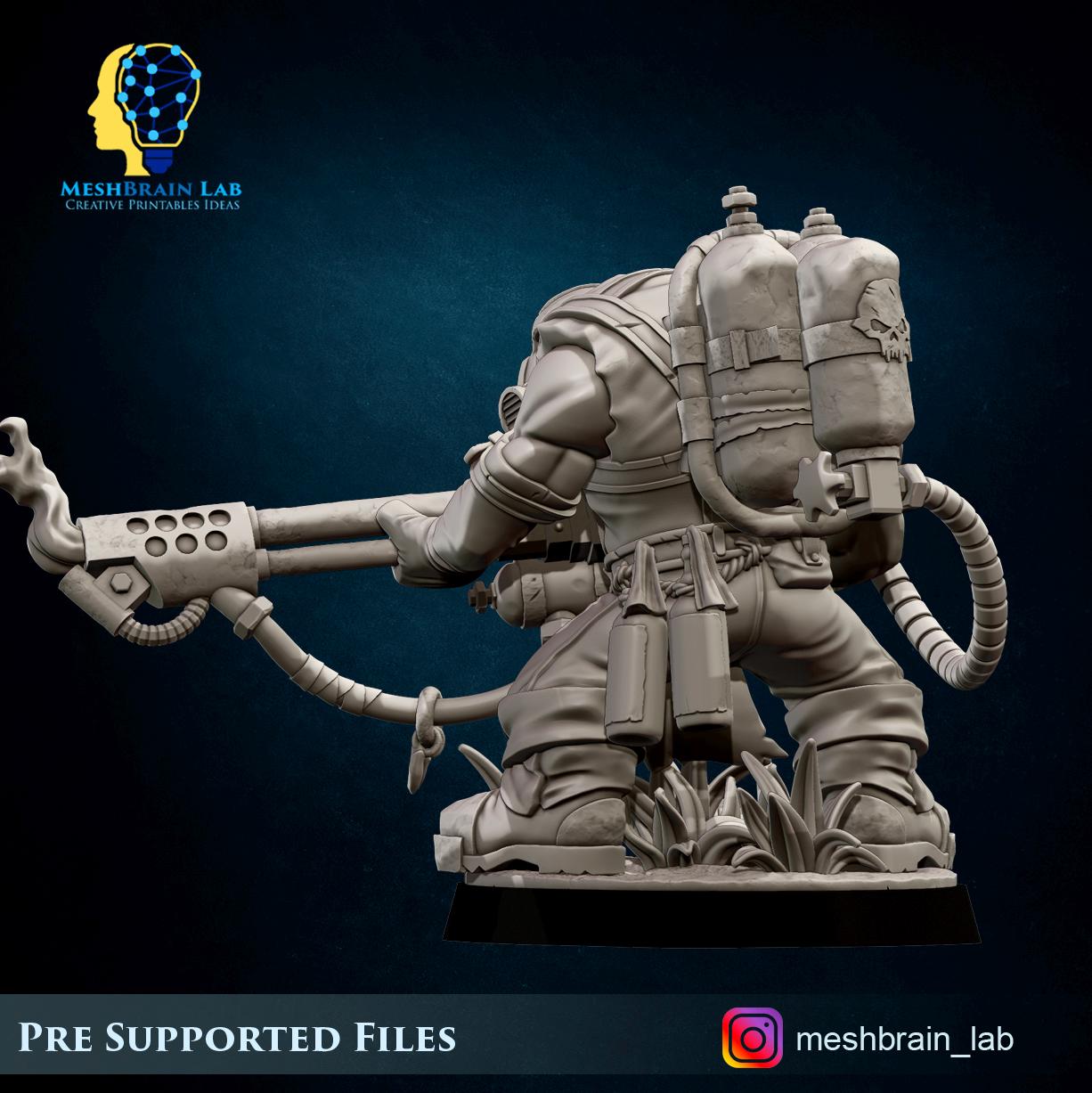 3d Printed Ork Commando with Flamethrower by Meshbrain Labs