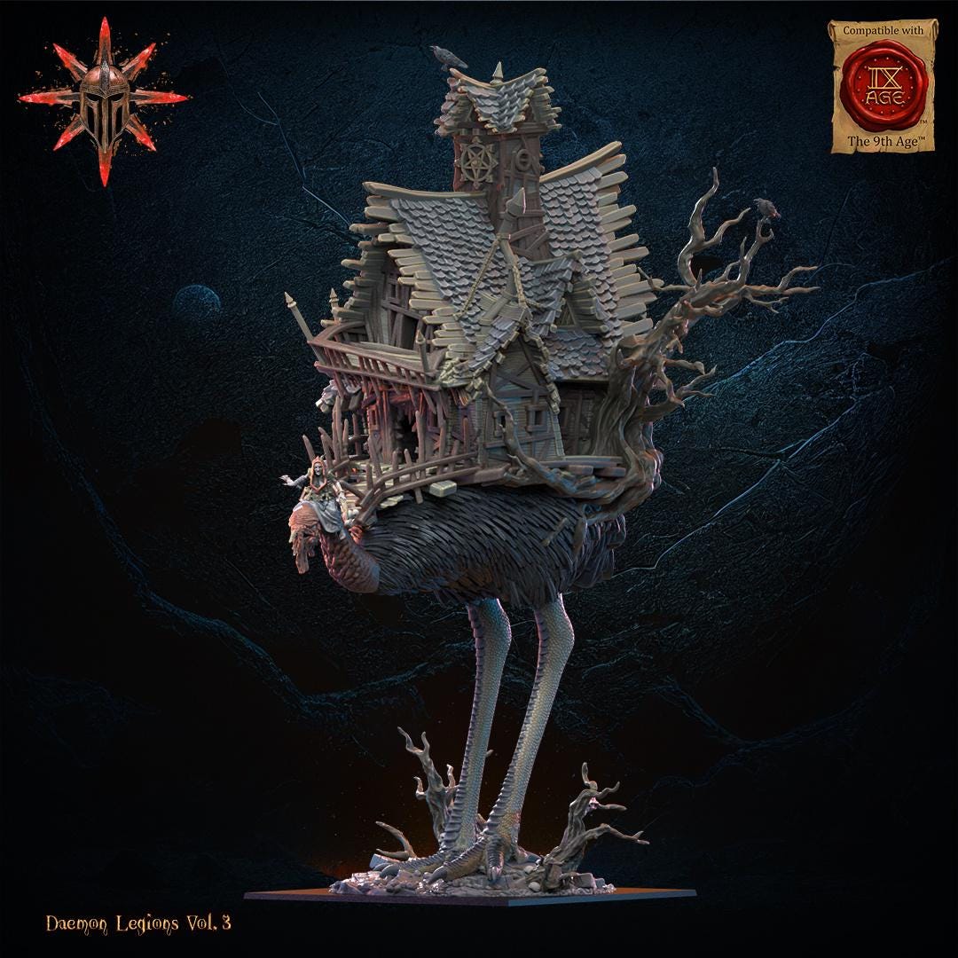 3D Printed Baba Jaga, Demon Witch on Horror Bird by Lost Kingdom Miniatures