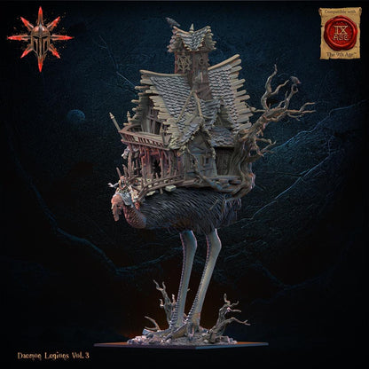 3D Printed Baba Jaga, Demon Witch on Horror Bird by Lost Kingdom Miniatures