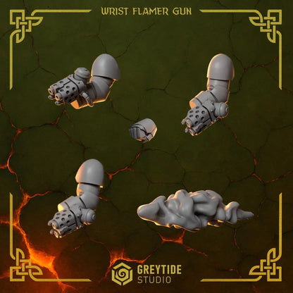 3d Printed Anvil Wardens Wrist Flamer Guns x6 by Greytide Studio