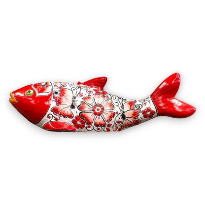 Large Handmade Talavera Fish Statue | Colorful Cultural Art