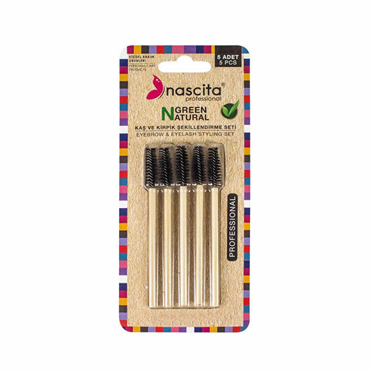Nascita Bamboo Mascara Brush Set - Eco-Friendly 5-Piece Makeup Brushes for Mascara and Eyebrow Shaping