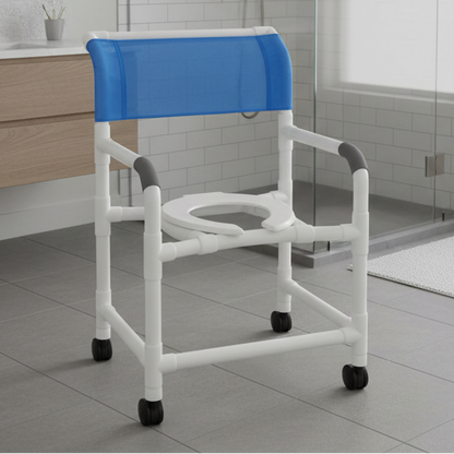 MJM International 122-3TW Wide Shower Chair 22" Internal Width, Open Front Seat, 3" Twin Casters,  375 Lbs Weight Capacity