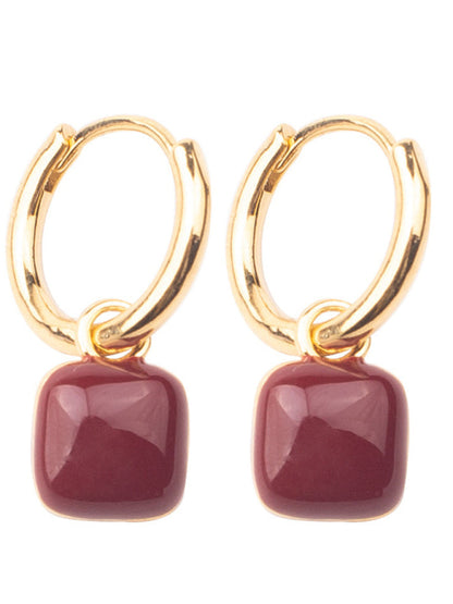 Modern style red bean mosquito coil disc ear clip without piercing wine red earrings