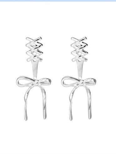 Modern 925 silver needle bow ribbon cute new earrings