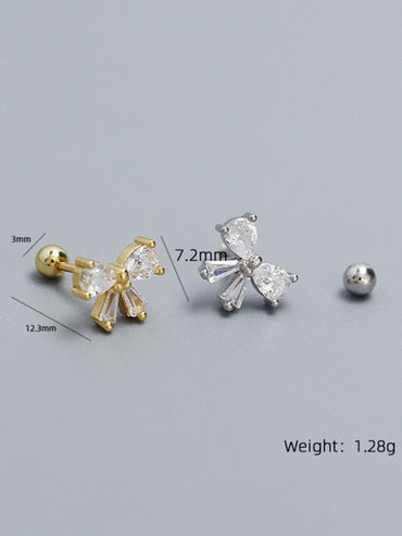 Women's 925 Silver Needle Bow Tie Shape Stud Earrings